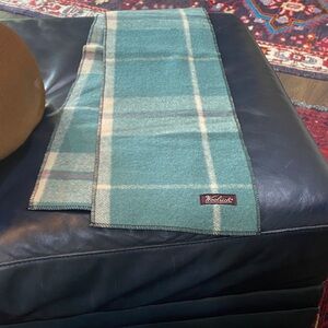 Woolrich Teal and Cream Plaid Wool Table Runner